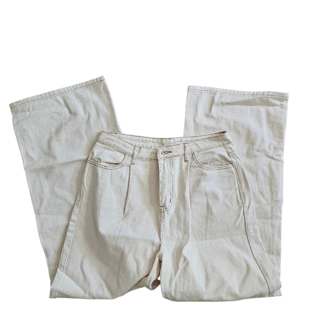 Lelis Cream Wide-Leg Jeans